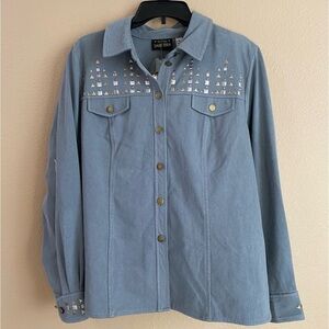 Bob Mackie Smart Denim New Size XL Silver Gold Embellished Button‎ Down Shacket
